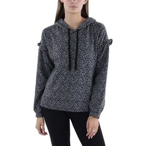 Billy T Leopard Print Hoodie Women's XS Gray Black Animal Print Ruffle Pullover